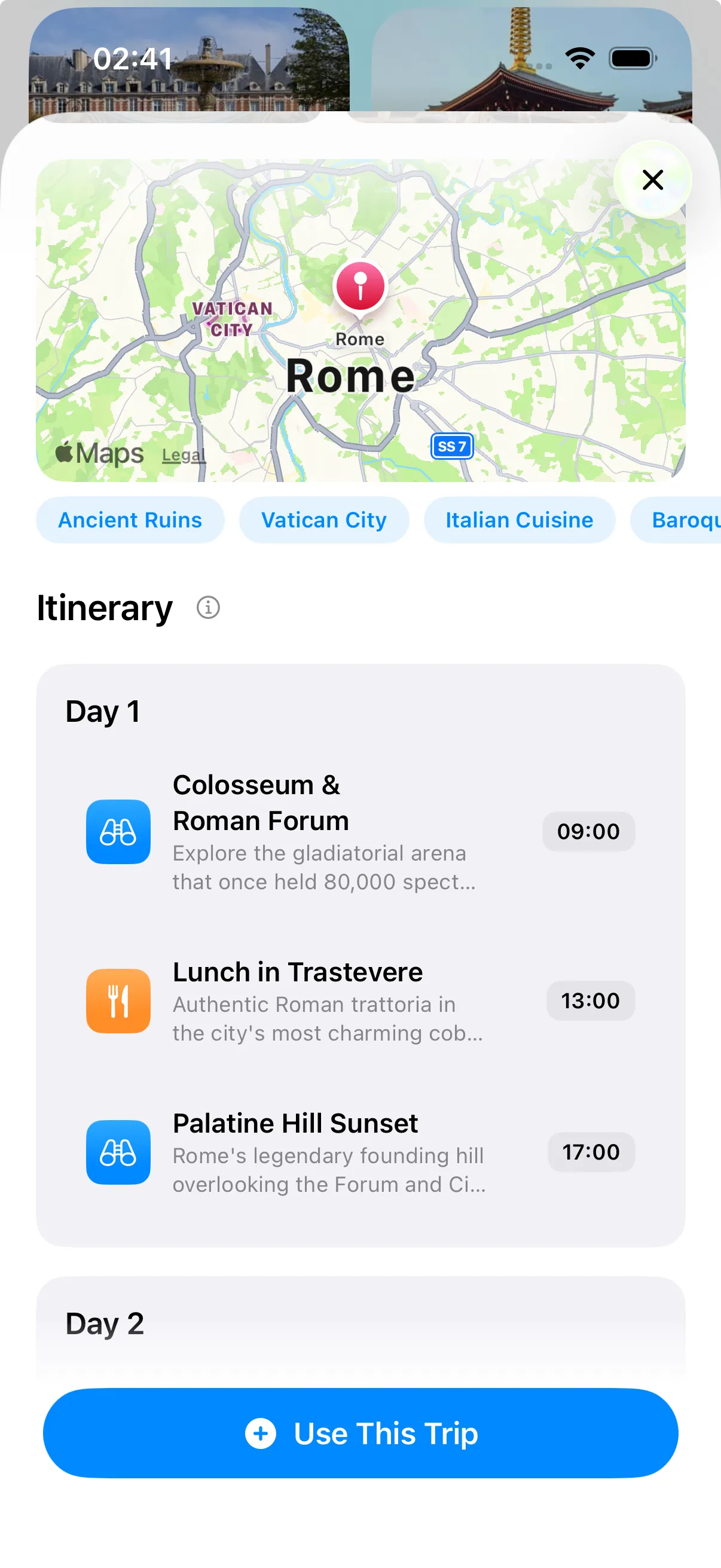 AllWays Rome itinerary, planned day by day